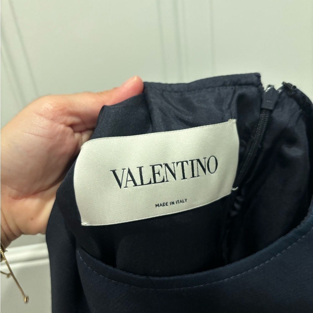 Valentino Wool silk blend Navy Short Sleeve Dress with Pockets - Picture 3 of 5